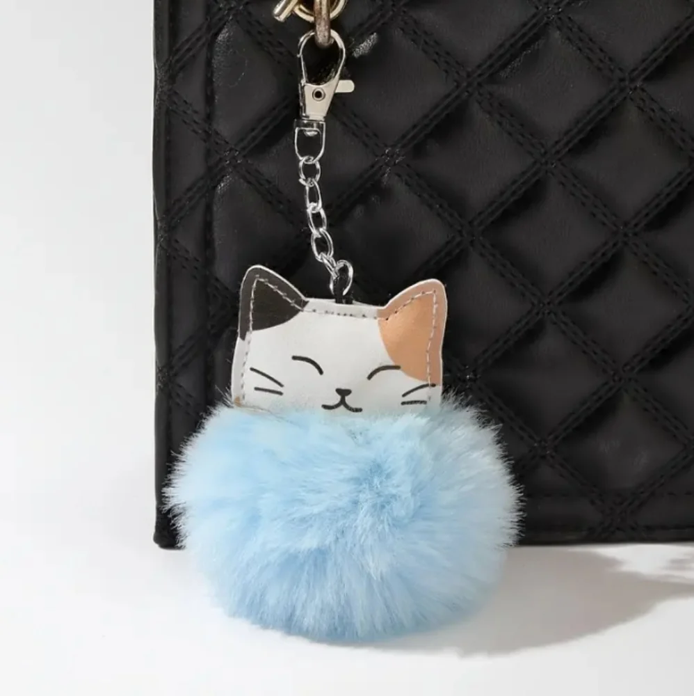 Cute Cat Pom Pom Key Chain BLUE